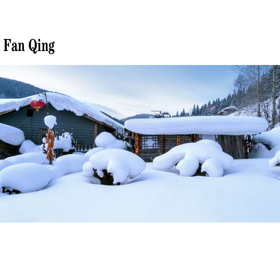 5d DIY Diamond Painting Snowscape Chalet Red Lantern Full square/ round Cross Stitch Mosaic Rhinestone Decoration pictur | Дом и сад