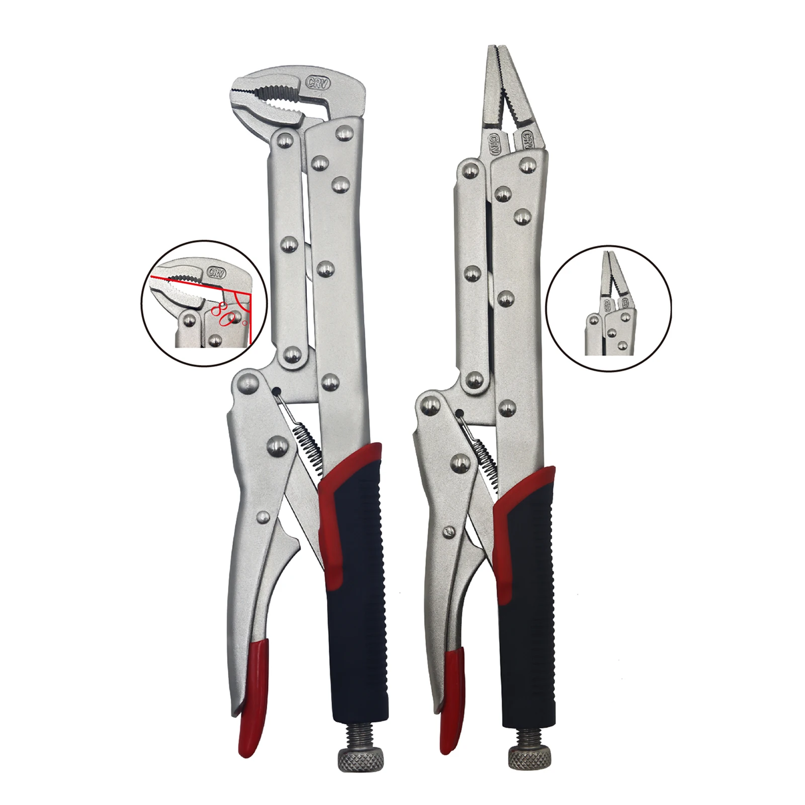 Curved And Straight Nose Locking Pliers Long Handle 80 Degrees