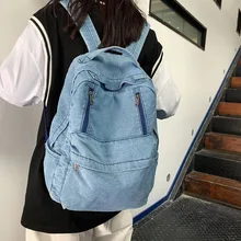 

CGCBAG Denim Canvas Women Backpack 2022 Korean Fashion Large Capacity School Backpack Female Simple Luxury School Bag Woman