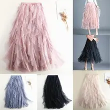 Длинные юбки для женщин принцесса Фея Женщин Высокая талия Нерегулярные Многослойные Тюль Макси торт юбка трикотажня юбка