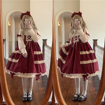 

Lolita Dress Sweet Puff Doll Cute Kawaii Girls OP High waist Princess Vintage Lace Autumn & Winter Daily Dress Cosplay Costume