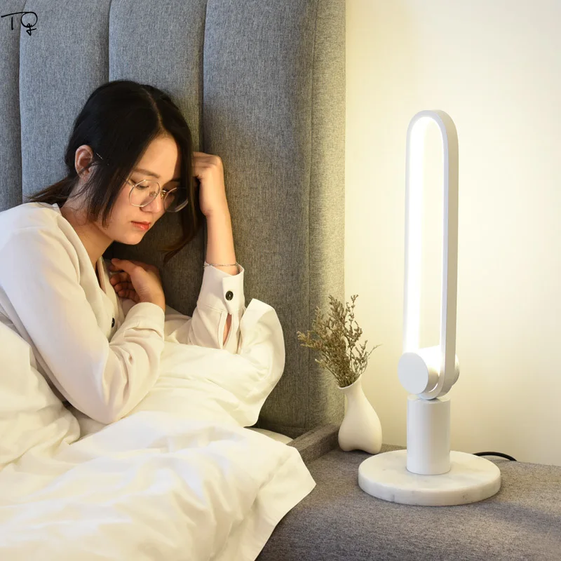 

Nordic ins modern romantic Creative white led desk lamp tricolor marble base warm fashion bedside bedroom office study reading