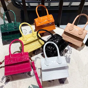 

Mini Small Square Shoulder Bag Crocodile Pattern PU Leather Handbag Postmen Top Candy Color Handle Bags Ladies Fashion Purse
