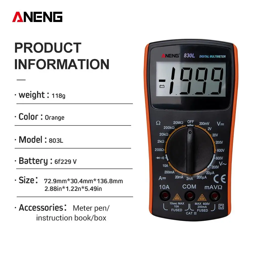 ANENG 830L тяжелых круглых цифровых мультиметров 2000 советников ручной диапазон напряжения сопротивление студентов использовать мини Multimetro цифр
