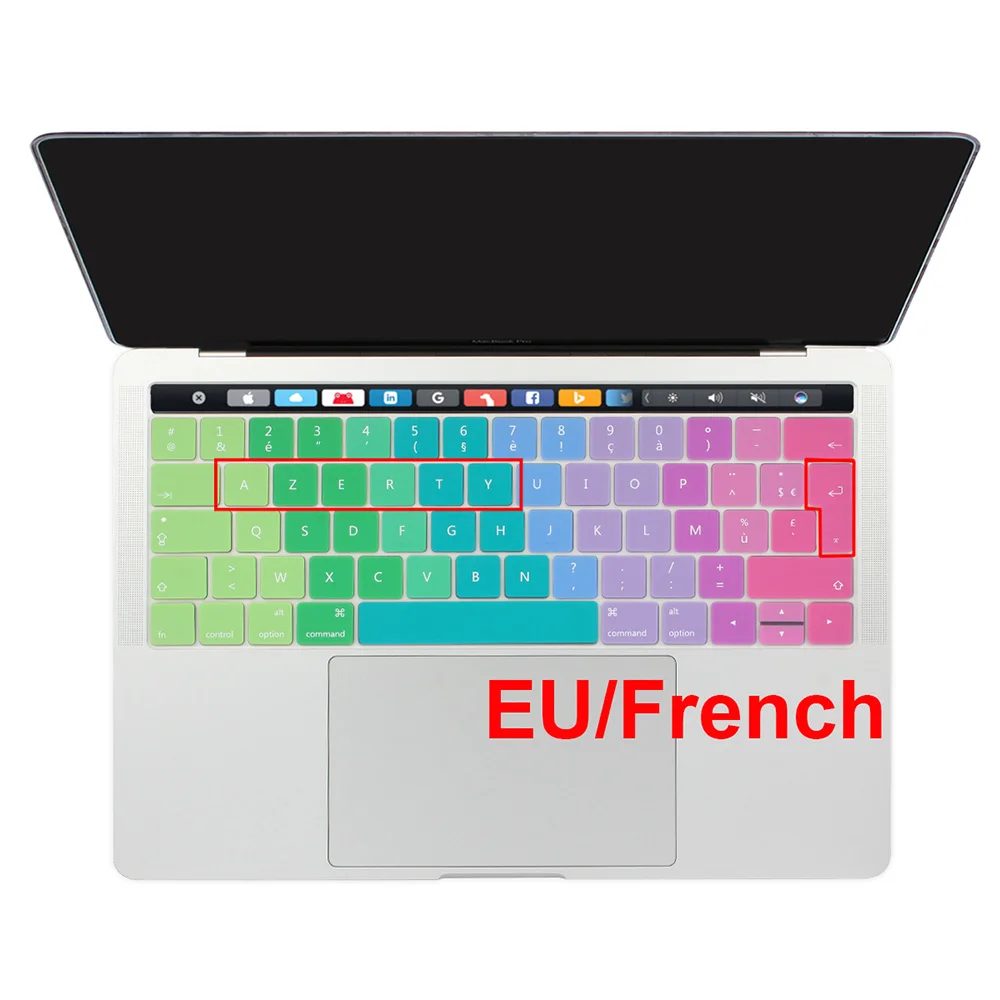 Тонкий силиконовый чехол с клавиатурой для Macbook Pro 13 15 Touch Bar A2159 A1706 A1707 - Цвет: EU French Rainbown