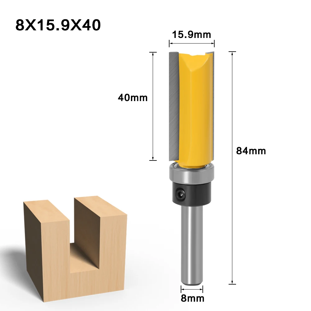 LRJSKWZC ルータービット 1ピース8ミリメートル木工ストレートナイフフラッシュトリムパターンルータービットトップとボトムベアリング