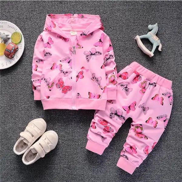 BibiCola/Одежда для маленьких девочек осенний комплект одежды для маленьких девочек, топы с принтом бабочки+ штаны, спортивный костюм из 2 предметов, комплект одежды для малышей - Цвет: Фиолетовый