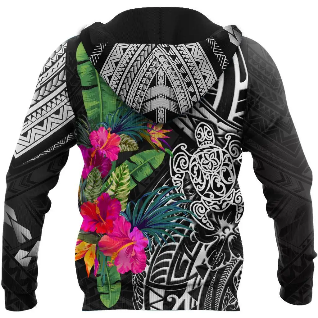 Autumn Hoodies Pohnpei Polynesian Turtle Tattoo & Flowers 3D Printed Unisex Zip Pullover Casual Harajuku Streetwear DW0406