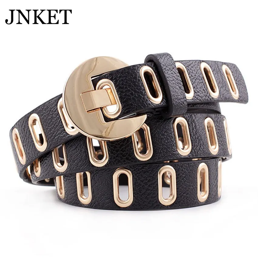 

JNKET New Punk Pin Buckle Women Belt Grommet Rivets Waist Belt PU Leather Waist Strap Fashion Casual Jeans Belt
