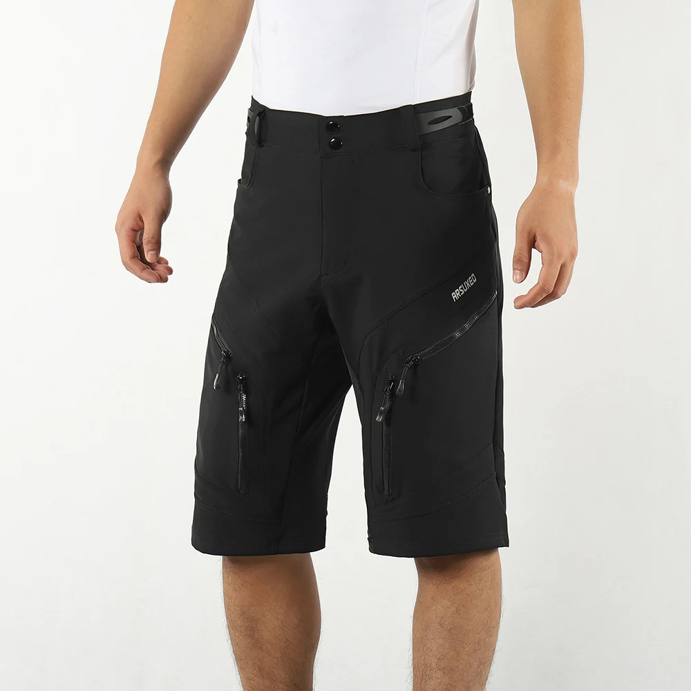 ARSUXEO Fietsbroek voor heren, losse pasvorm, fietsbroek met vochtafvoerende tailleband 2006, Zwart, XL