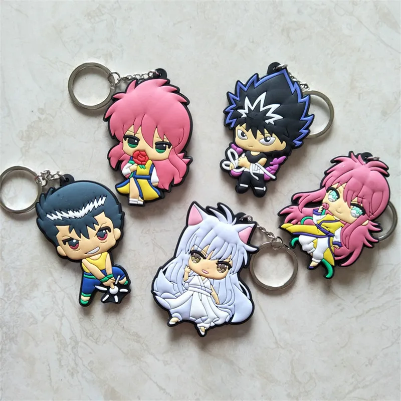 5 pcs/lot Anime YuYu Hakusho Keychain Urameshi Yuusuke Kurama Hiei figure PVC pendant Accessories Double-sided key ring | Игрушки и