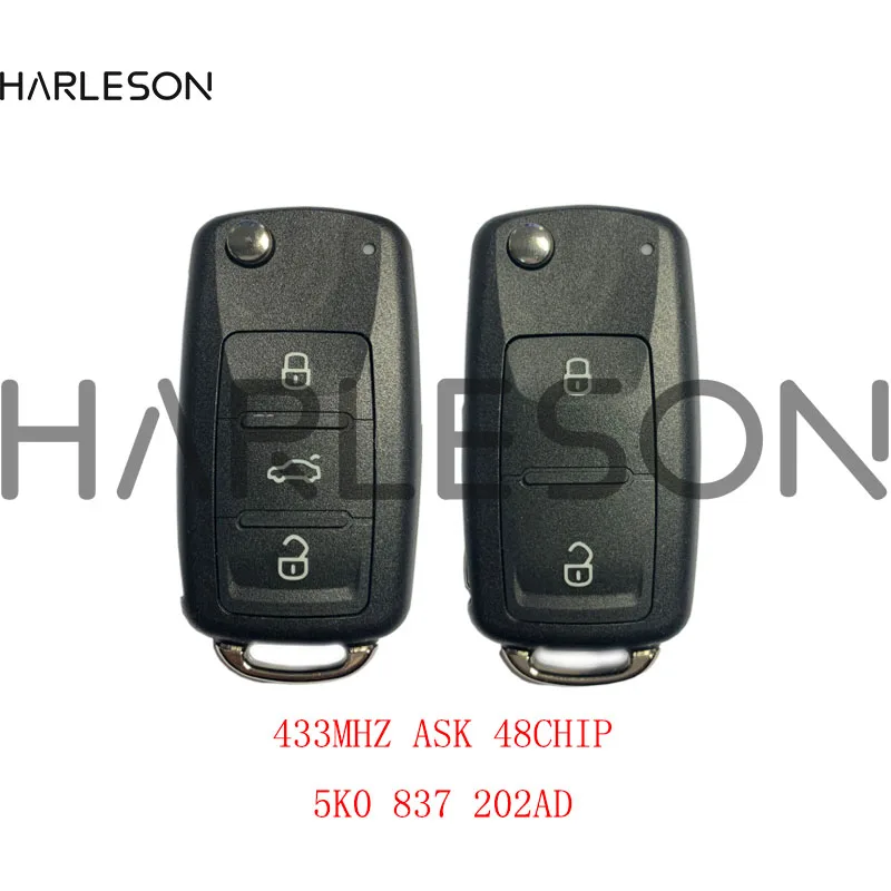 5K0837202AD 2/3Button ID48 433MHz Remote Key for VW UP Caddy Touran Eos PASSAT GOLF POLO Jetta Tiguan Transporter 5K0 837 202 AD