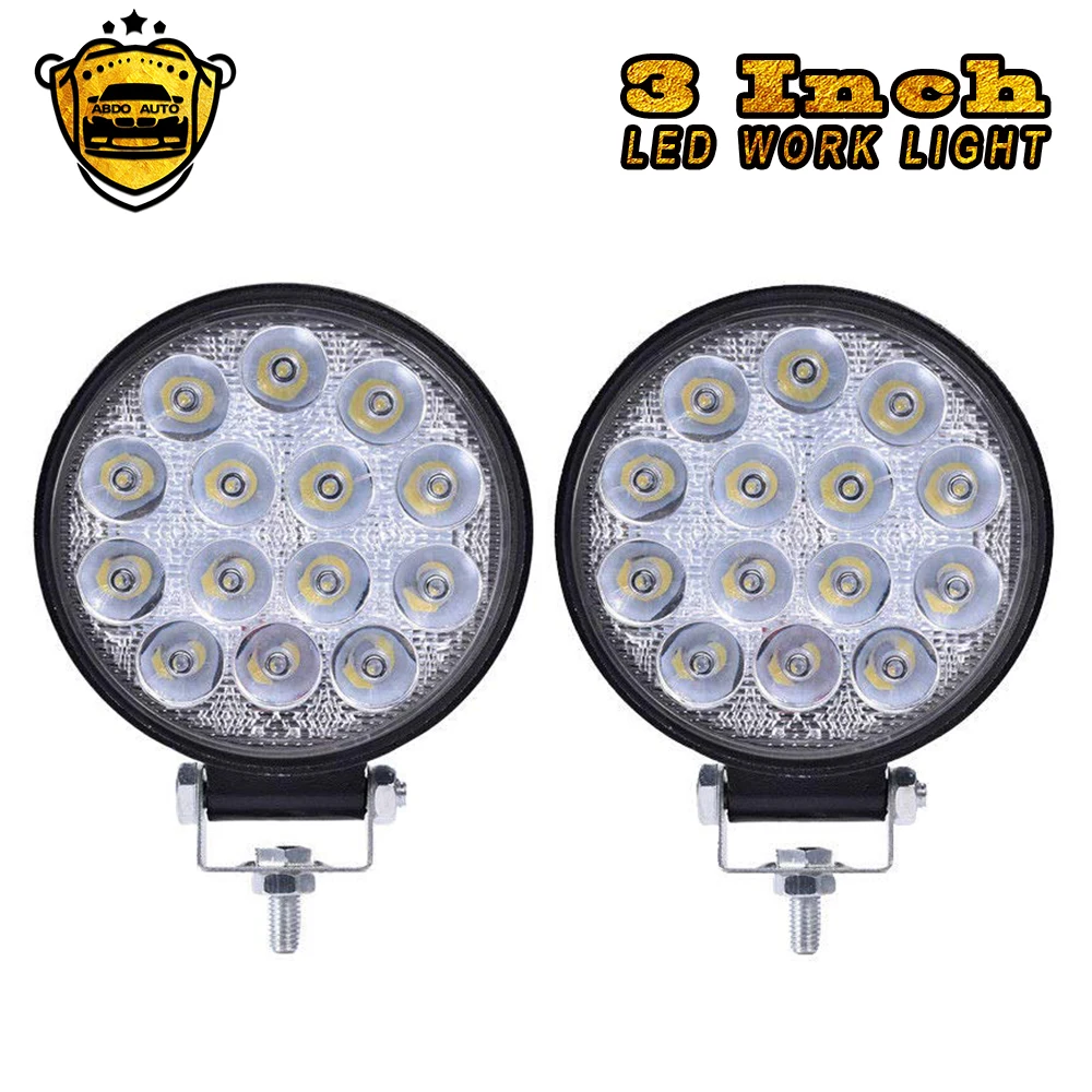 

2Pcs 3inch 42W Round LED Work Light Pod Lights High Power Epistar LEDs Off-road Driving Light Fog lamp Spot Flood for Boat Car