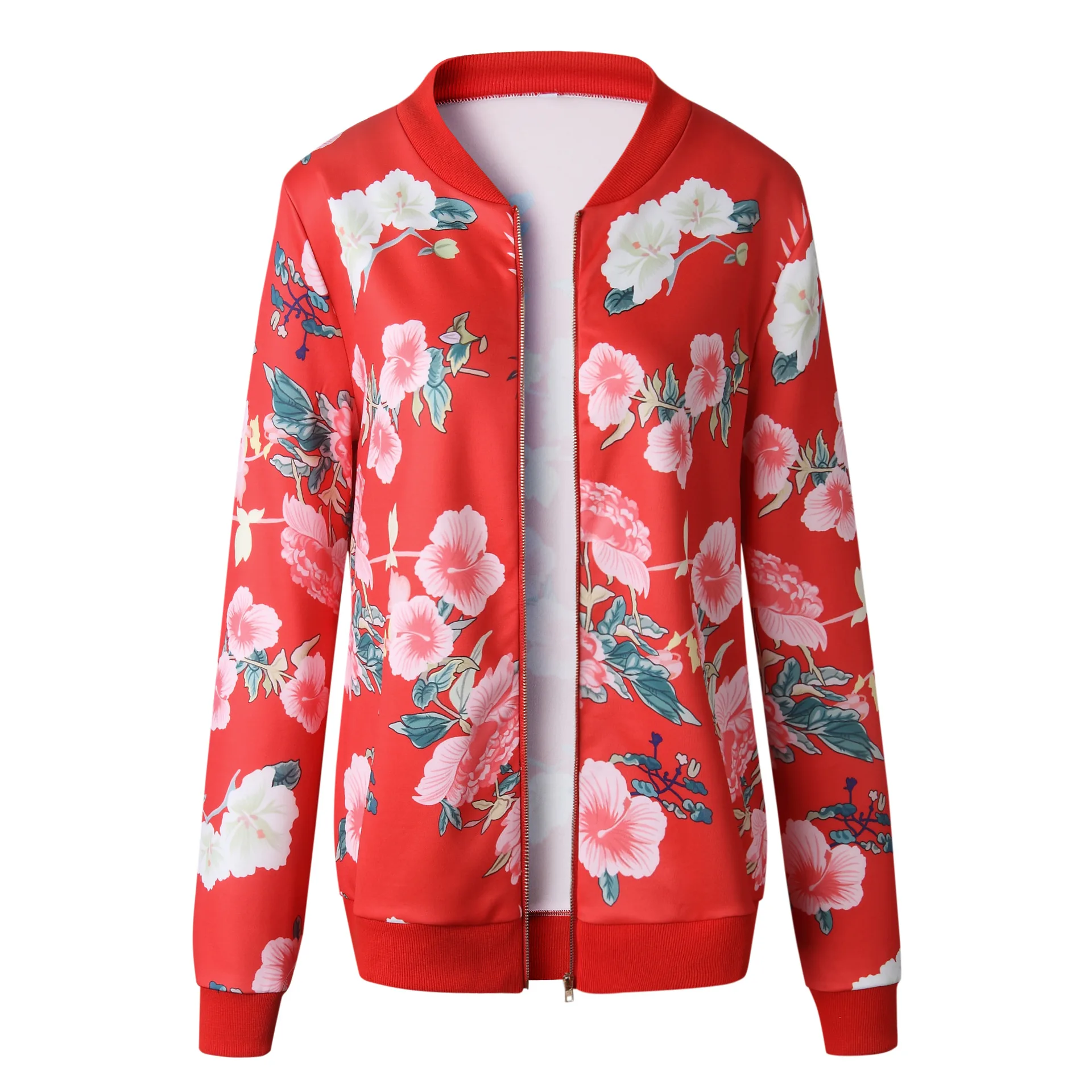 Цветочный принт куртка для женщин Sweetwear шаблон печати пальто с карманами на молнии Женская Повседневная осень зима Harajuku верхняя одежда