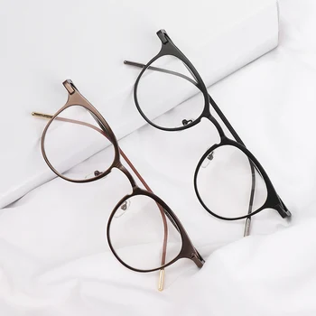 

1Pc Fashion Metal Frame Glasses Women Men Vintage Round Lens Flat Computer Protection Eyeglasses Ultra Light Eyeglasses Dropship