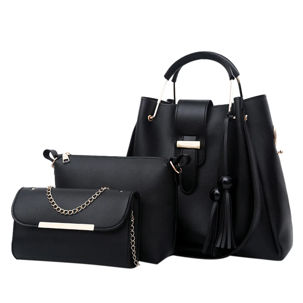

Luxury Women Set Bag 3pcs Leisure Leather Shoulder Bags 2019 Fashion Handbag Messenger Bag Ladies Solid Color Three-Piece Bags