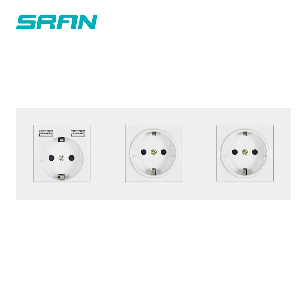 Sran wall 3 frame power socket eu grounded electrical plug socket with