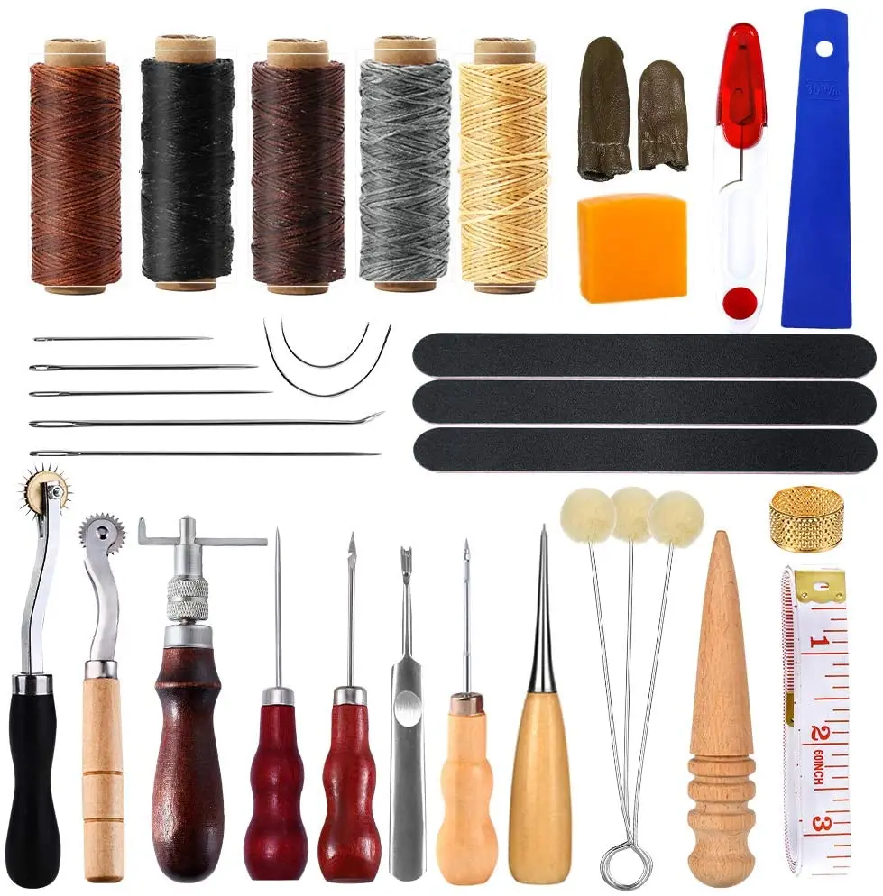 

Imzay 34PCS Leather Sewing Kit With Leather Thread, Sewing Needles, Groover, Thimble, And Leather Accessories