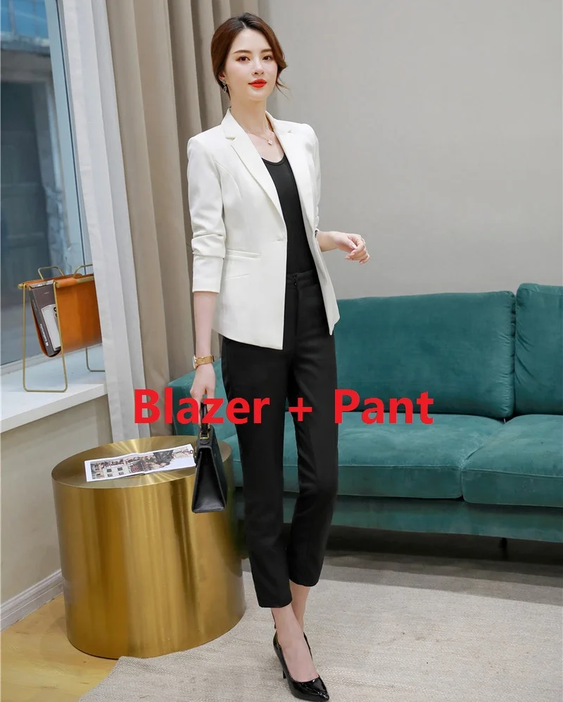 Blazer and Pant Set Формальные женские черные блейзеры женские деловые костюмы с брюками и курткой наборы рабочая одежда брючные костюмы - Цвет: Blazer and Pant Set