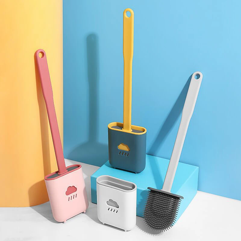 Cepillo y soporte de inodoro de TPR de silicona montado en la pared, utensilios cepillo de limpieza de drenaje rápido para inodoro, juegos de baño y WC para el hogar