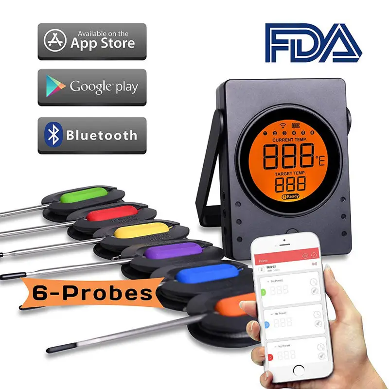 

Digital Oven Thermometers Wireless Food Cooking Bbq Thermometer 6 Probes Bluetooth App Control Timer Oven Meat Grill Kitchen T