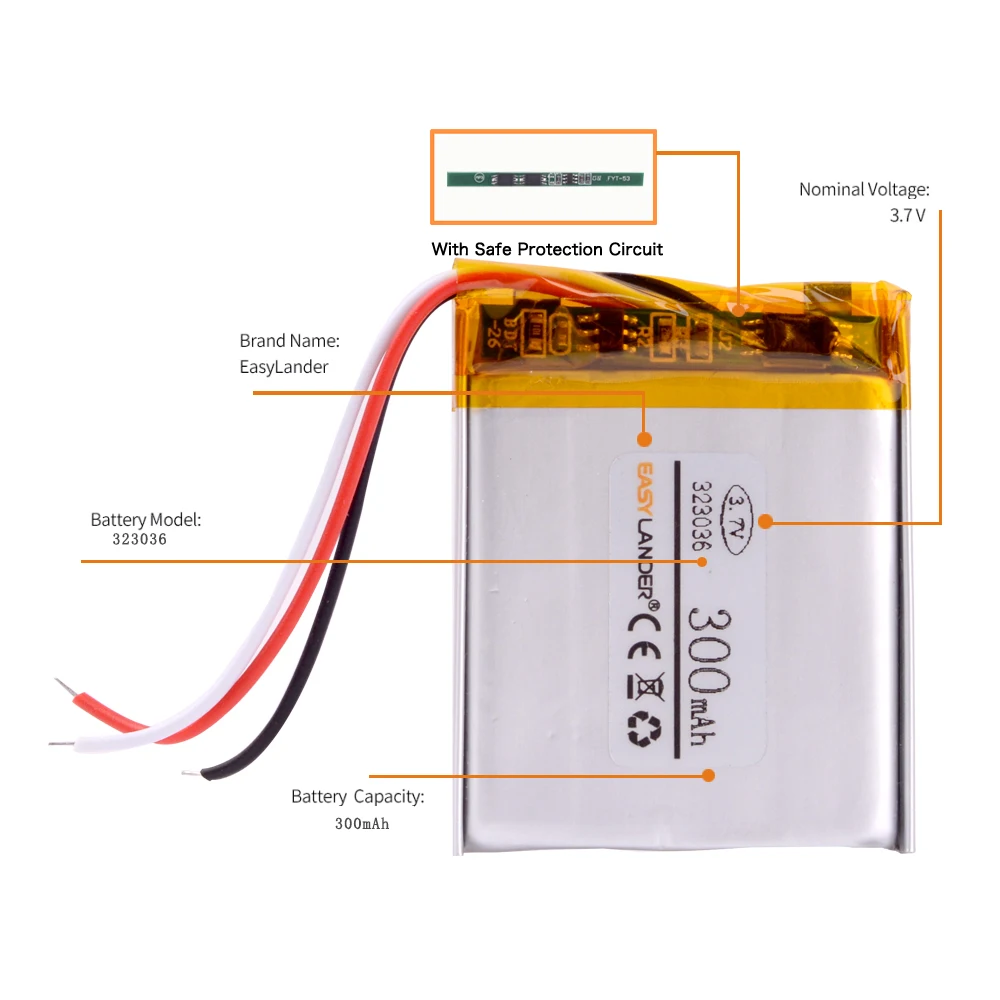 3 Line 323036 3.7v 300mah Lithium Polymer Batteries Genuine Sansa  Replacement For A Sansa Clip+ Mp3 Player - Rechargeable Batteries -  AliExpress