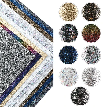 

David accessories 9Pcs/Set 20*34cm Chunky Glitter Solid Texture Faux Synthetic Leather Sheets For Bow,DIY Materials,1Yc10149