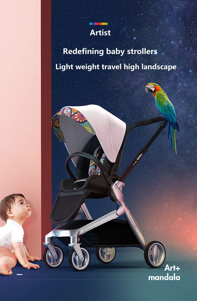 3 in 1 Baby Stroller Bi-directional Light High Landscape folding buggy&car seat 