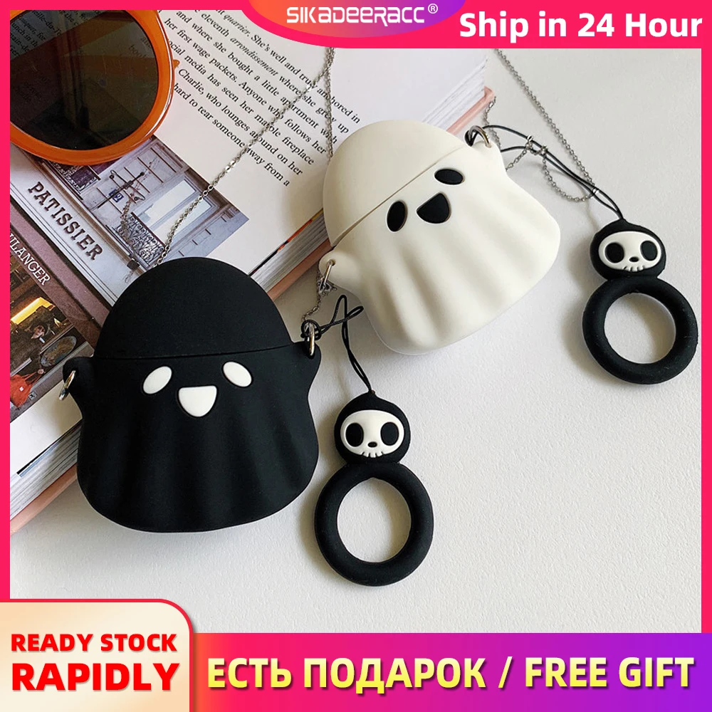 

Ghost Design Wireless Bluetooth Earphone Case For AirPods 1 2 Soft Silicone With Finger Ring Charging Box Protective Shell Cover