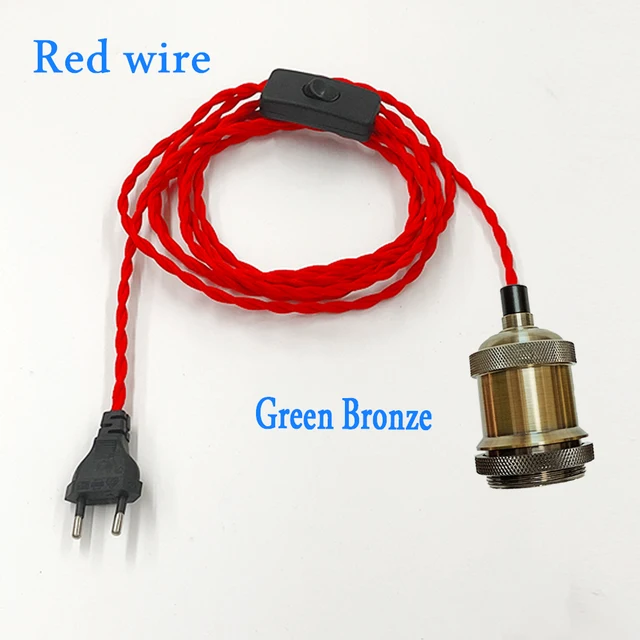 Vintage Power Cords EU Plug With Line Switch E27 LED Lights Edison Bulbs Incandescent Lamps Socket Twisted Wire Cord Lamp Hoder red D