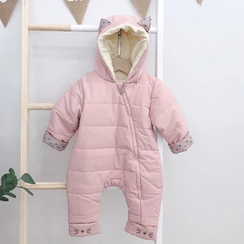 

Winter Baby Boy Girl Clothes NewBorn Hooded Cat embroidery Thick Cotton Outfit Newborn Jumpsuit Children Costume Toddler Romper