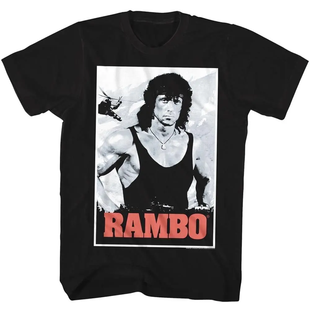 

OFFICIAL Rambo Helicopter Movie Poster Men's T-shirt Sylvester Stallone