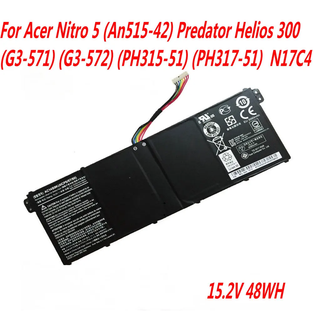 15 2 в 48 Втч Аккумулятор для ноутбука Acer Nitro 5 (An515-42) Predator Helios 300 (G3-571) (G3-572) (PH315-51) (PH317-51)