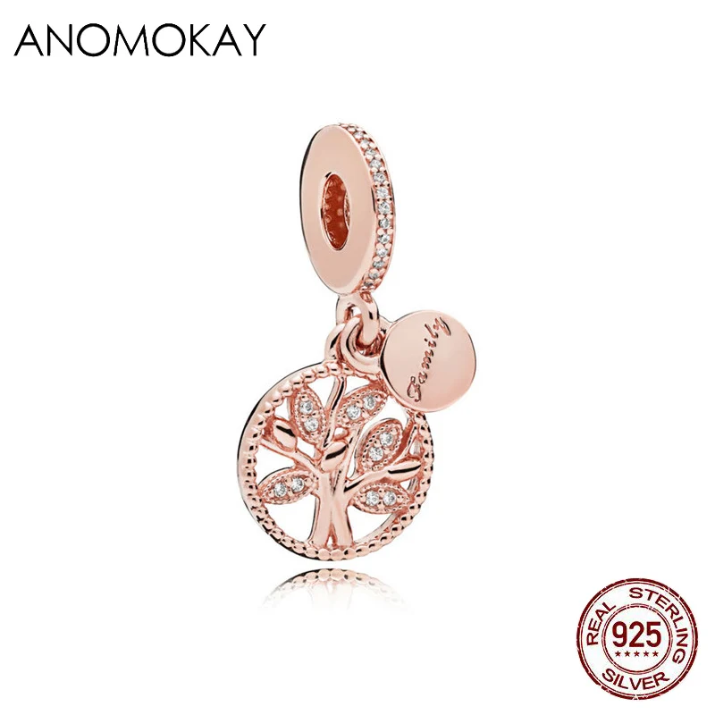 Anomookay, Стерлинговое серебро 925, смешанный стиль, розовое золото, сердце, дерево, цветок, подвеска, подходит для браслета Пандора, S925, Шарм для DIY ювелирных изделий - Цвет: CYZZ4815-MJ-8