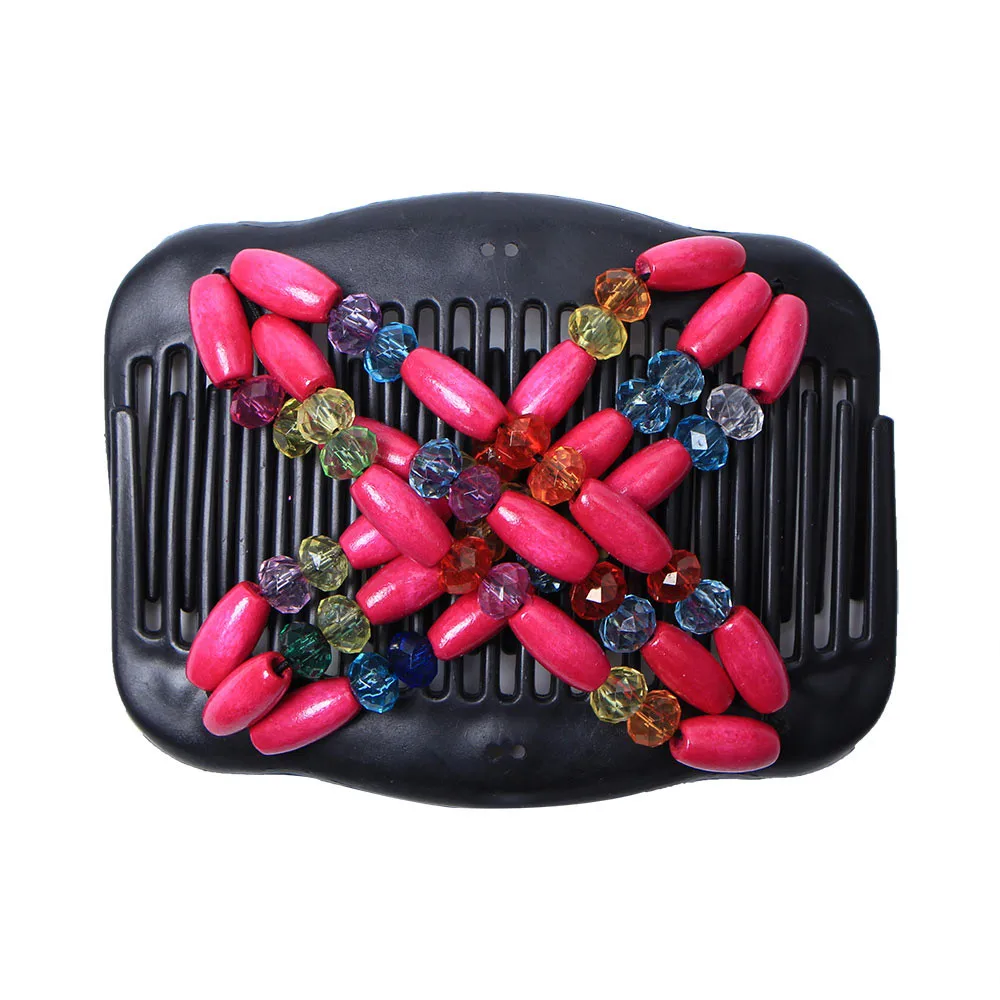Hot Pink Имитация дерева двойной, отделанный бисером расческа для волос Волшебная эластичная заколка для волос скользящая расческа для волос аксессуары для волос расческа для волос 11,26 - Цвет: Hot Pink