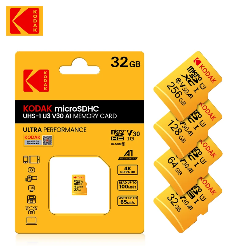 Kodak U3 micro sd card 16GB 32GB 64GB 128GB SDXC/SDHC class 10 Flash Memory Card micro sd 32gb sdcard for smartphone/camera sd card