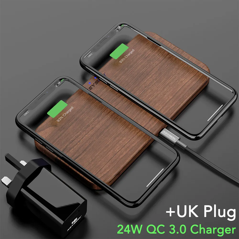 UK Plug KEYSION 5 катушек двойной QI Быстрое беспроводное зарядное устройство Подставка/коврик конвертируемая Зарядка для IPhone 11 XS Max XR samsung Note 10 S10 AirPods - Цвет: UK Plug