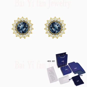 

2020 Retro Fashion SWA New MILLENNIUM STUD PIERCED EARRINGS Blue Embellished Crystal Earrings Girlfriend Jewelry Romantic Gift