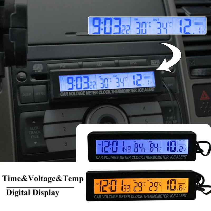 

Digital Clock Car Vehicle Temperature Voltage Indicator Auto Interior Attachment