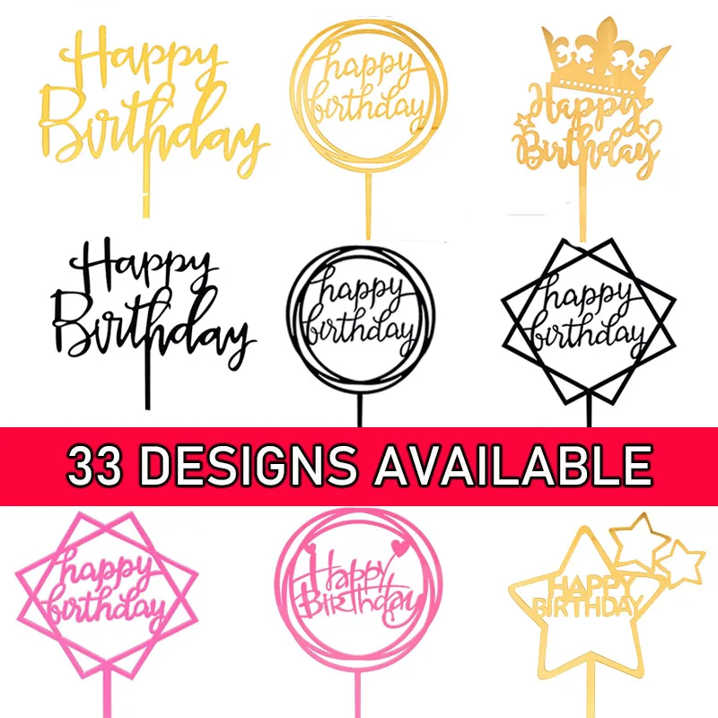 Cake-Topper Party-Supplies Happy-Birthday Acrylic Designs Black Boy 33 Letter