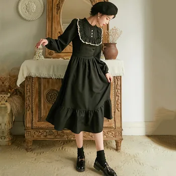 

WAVSIYIER vintage midi dress women retro o neck ruffle long sleeve 2020 new spring autumn elegant bohemian runway dress vestidos