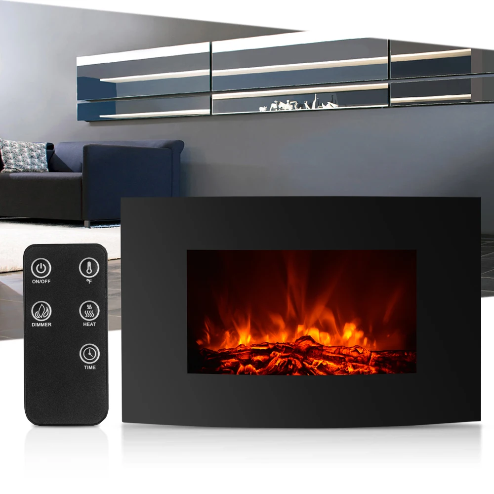 

1500W Electric Fireplace Large Electric Wall Mount Fireplace 3D Simulation Fire Heater with Remote Control Heat Setting