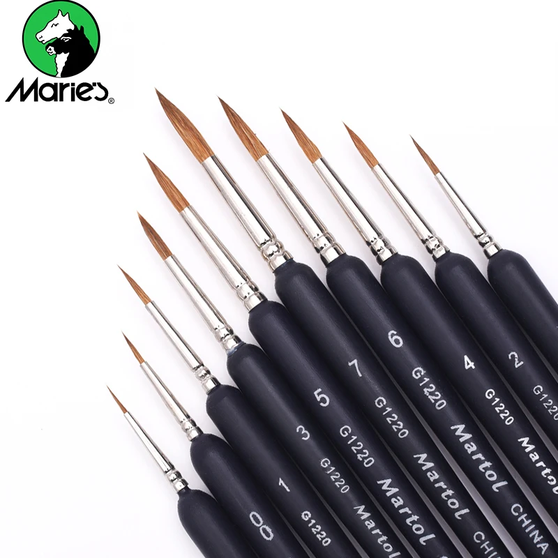 10pcs 000 to 7 Marie's 10 шт., тонкая ручка для ласки, разные размеры, кисть для рисования, акварельная акриловая масляная кисть - Цвет: 10pcs 000 to 7