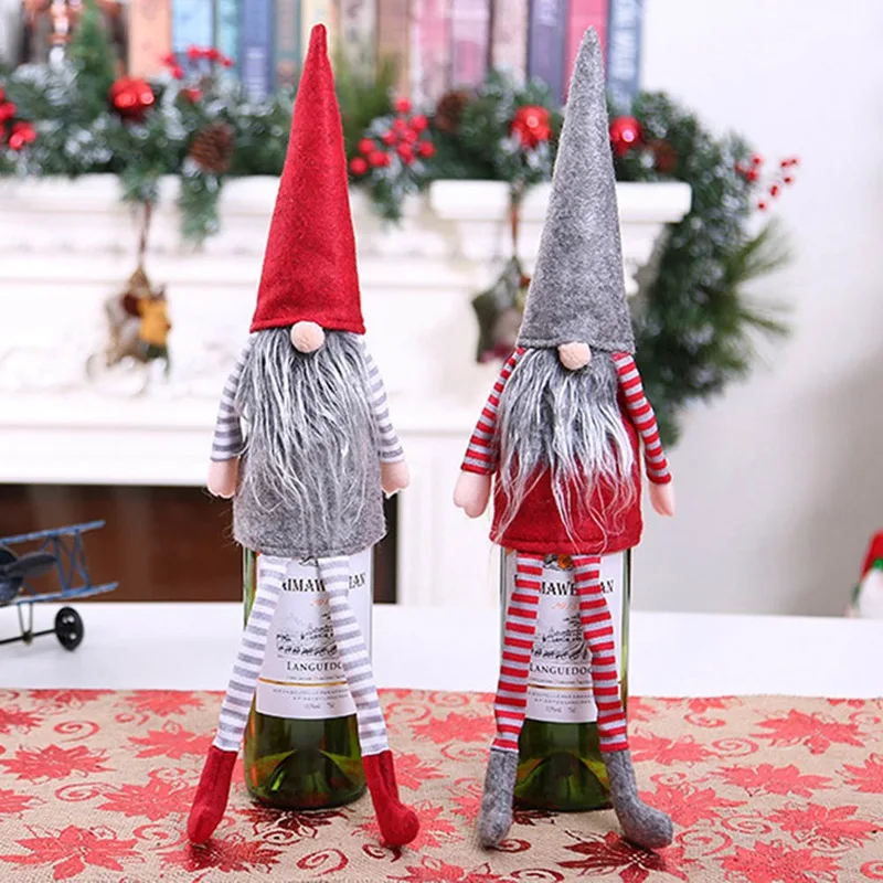 

Handmade Christmas Gnome Decoration Holiday Gifts Swedish Figurines Sitting long-legged Christmas elf Bottle Decoretion Set