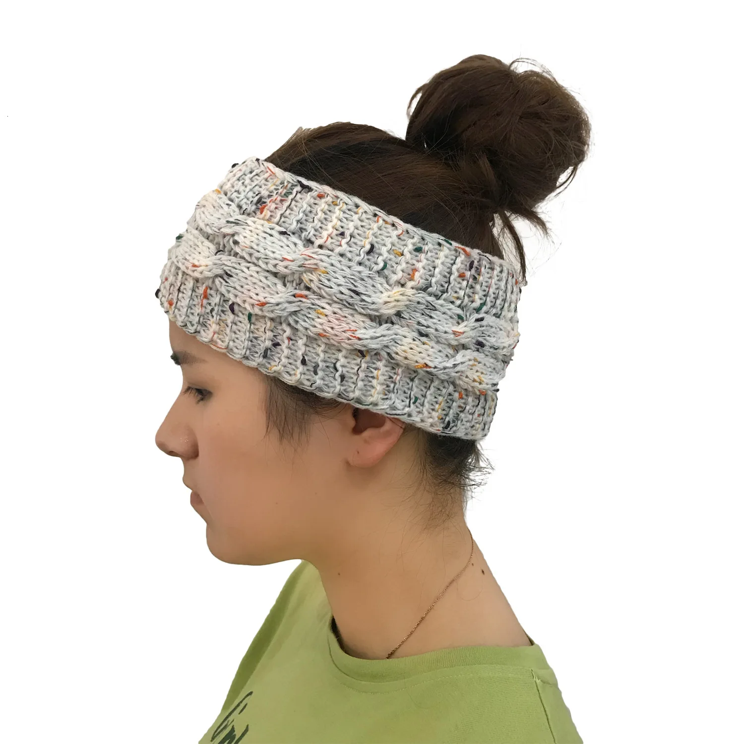 GKGJ/женские классические шапки-бини, ушные грелки, плотная вязаная повязка на голову, шапка, вязаная эластичная повязка на голову, шапочка с хвостом, повязка на голову - Цвет: C10