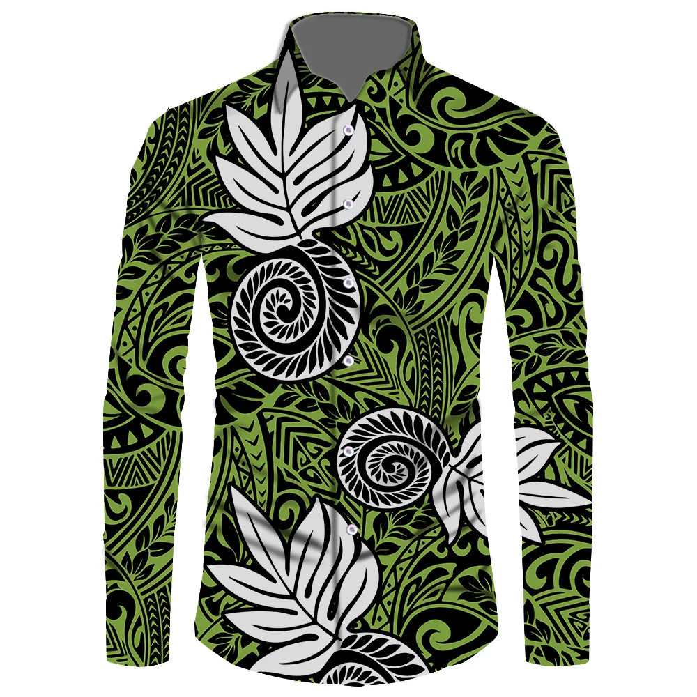 Long Sleeve Shirt Men Viking Clothes Samoan Puletasi Polynesian Samoan Shirts For Men Tribal Island Top Men's Shirt