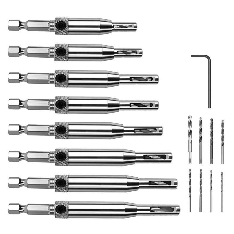 

BMBY-Center Drill Kit(16 Pcs),Self-Centering Hinge Tapping Drill Bit Kit For Woodworking,Adjustable Door And Window Drill With 1