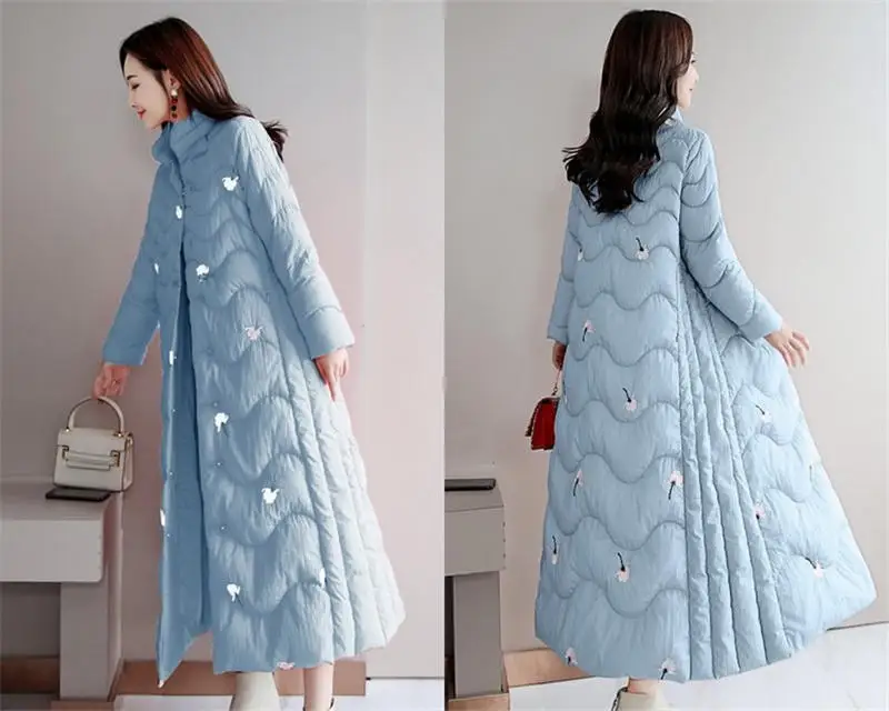 3XL пуховая хлопковая куртка Женская длинная парка на подкладке теплое плотное зимнее пальто Femme Элегантное зимнее женское пальто с вышивкой верхняя одежда Q1855