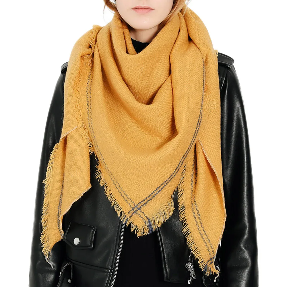 Осень Зима Новая модная женская классическая зимняя теплая однотонная Длинная шерстяная шаль мягкий шейный шарф плотные шарфы шали#1007