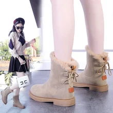 Зимние ботинки из нубука женская зимняя обувь женские ботинки на толстой нескользящей подошве, Теплые ботильоны г. Черные, хаки